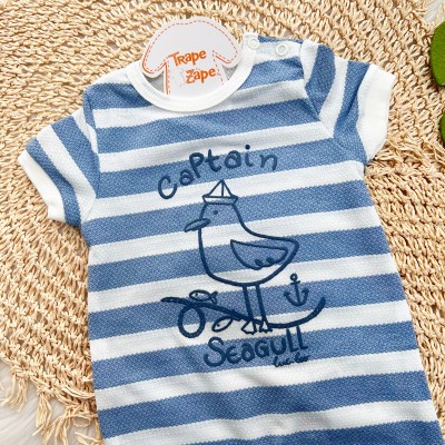 Macacão Curto Captain Seagull - Azul Jeans e Off White
